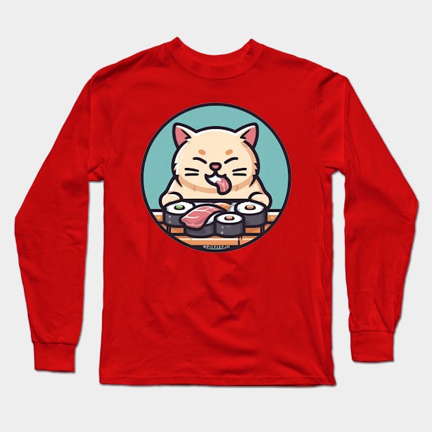 Cat eating Sushi Long Sleeve T-Shirt by Pickledjo